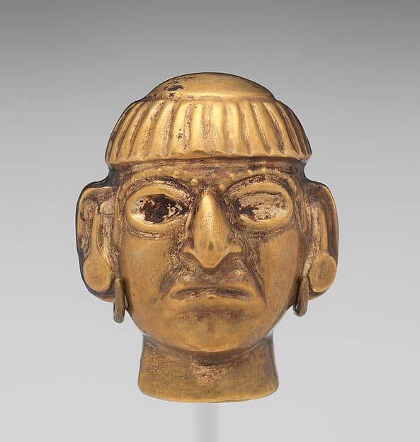 Head-shaped bead, by Moche artist(s)