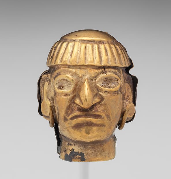 Head-shaped bead, by Moche artist(s)