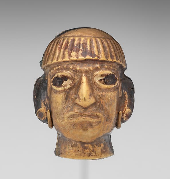 Head-shaped bead, by Moche artist(s)