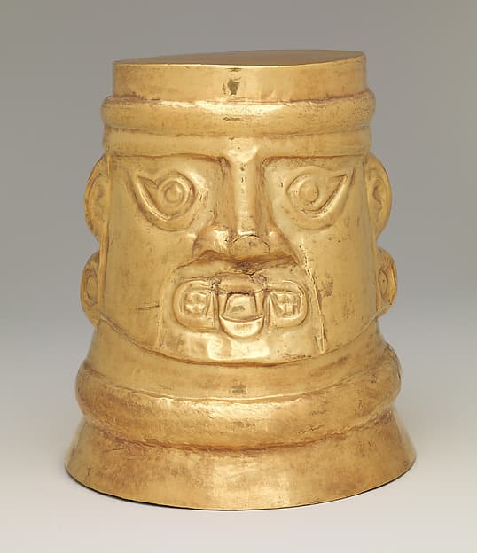 Beaker with faces, by Lambayeque (Sicán) artist(s)