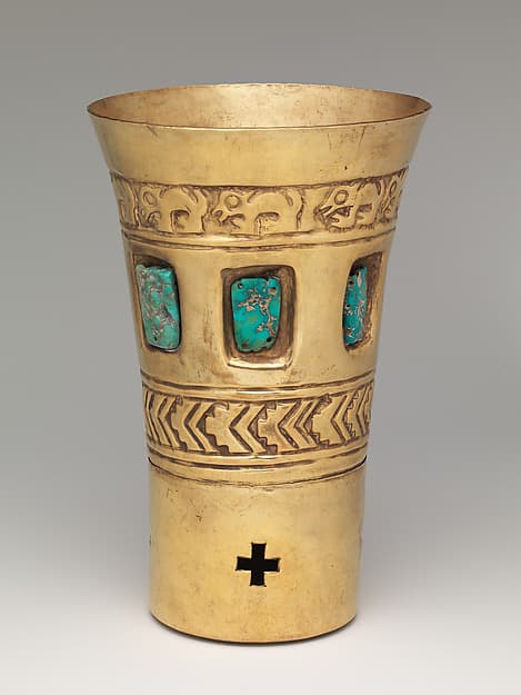 Beaker with rattle, by Lambayeque (Sicán) artist(s)