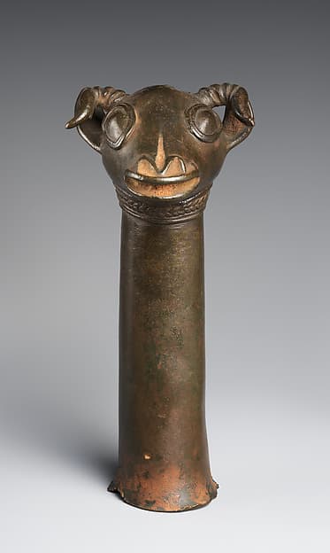 Staff finial with ram's head, by Lower Niger Valley caster