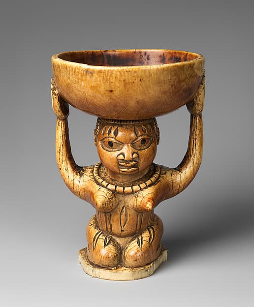Àgéré Ifá (Ifá divination vessel) with kneeling woman, by Yoruba artist