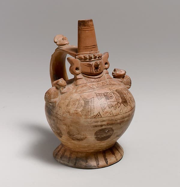 Bottle with mythic figure, by Lambayeque (Sicán) artist(s)