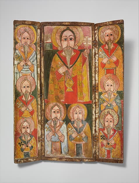 Icon triptych of Ewosṭatewos and eight of his disciples, by Northern Highlands artist