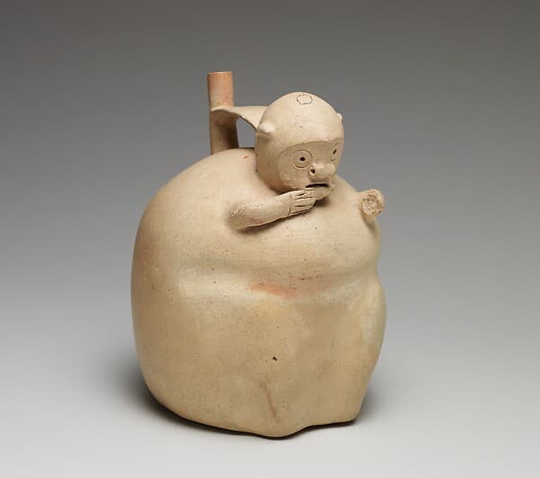 Monkey-shaped spout-and-bridge bottle, by Topará artist(s)