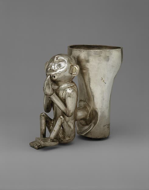 Double-chambered vessel with monkey, by Chimú artist(s)