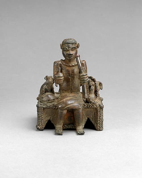 Ọ́bà with Sacrificial Animals from the Ézọ́mọ's Ikẹ̀gòbọ̀ (Altar to the Hand), by Ìgùn Ẹ́rọ̀nwwọ̀n (brass-casting guild) artists