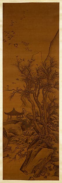 Magpies Gathering in a Grove by a Pavilion, by Unidentified artist