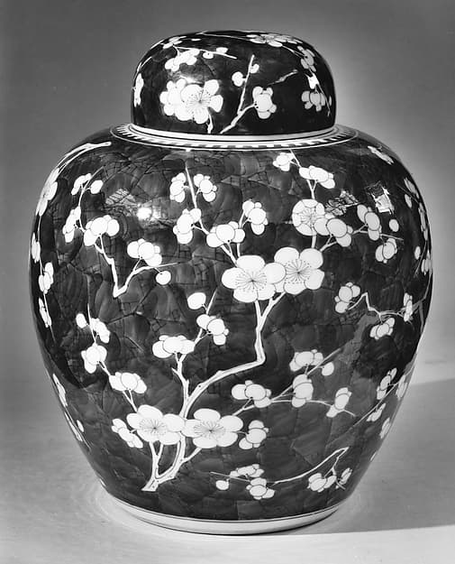 Covered jar with plum blossoms