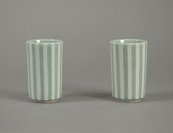 Two Cylindrical Food Cups (Choku) with Striped Design