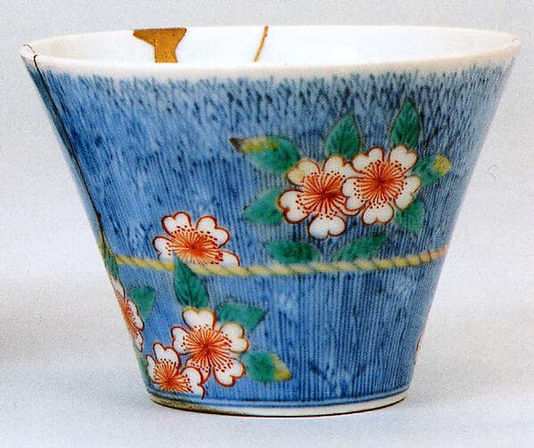 Food Cup (Choku) with Cherry Blossoms and Brushwood Fence
