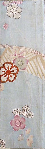 Pieces from a Kosode with Flowers, Vines, and Garden Fence