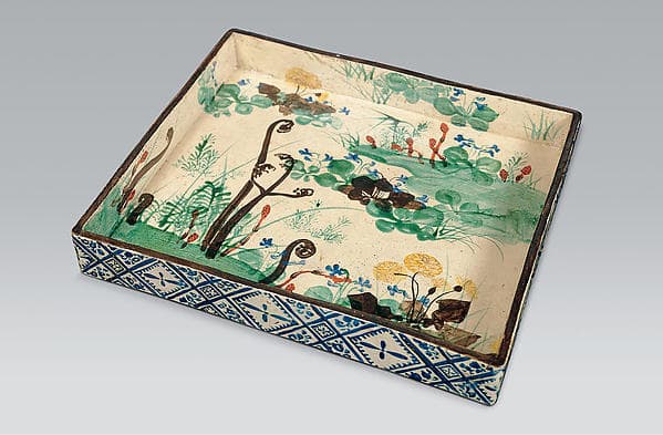 Square Dish with Spring Flowers and Grasses, by Ogata Kenzan