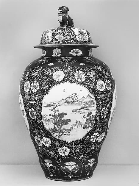 Covered jar with landscape scenes
