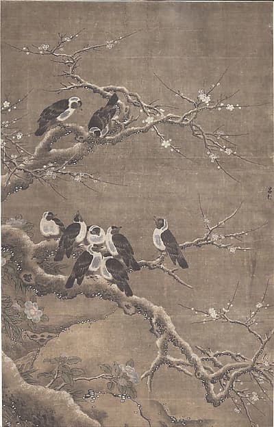 Collared Crows on Winter Prunus, by Unidentified artist