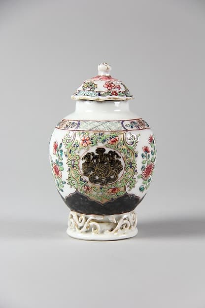 Covered jar with floral pattern