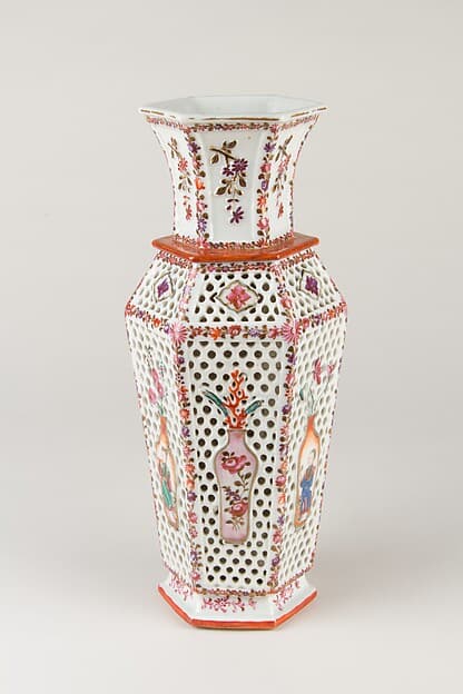 Hexagonal vase with openwork decoration