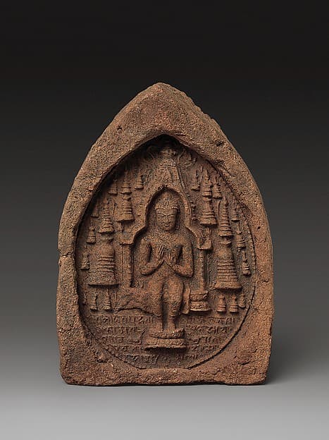 Votive Plaque: Seated Buddha in a Temple
