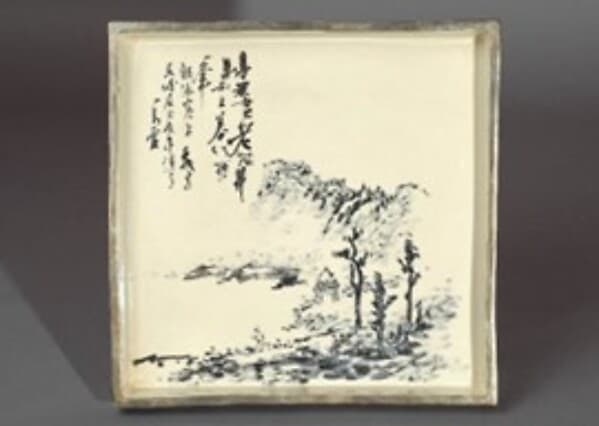 Square Dish with Landscape and Poem, by Kiyomizu Rokubei V
