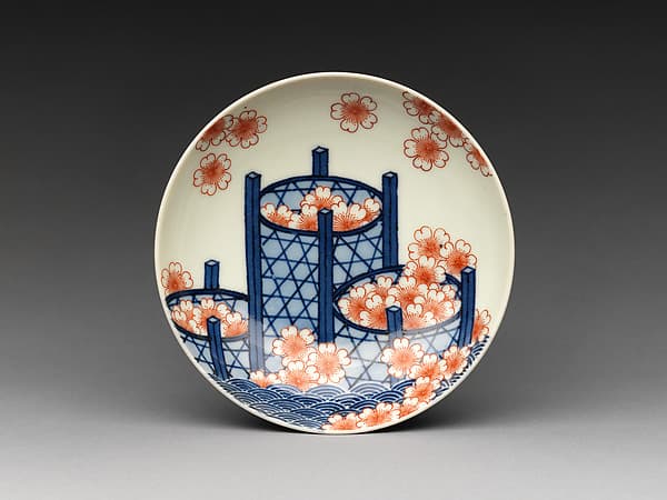 Small Dish with Cherry Blossoms in Bamboo Baskets