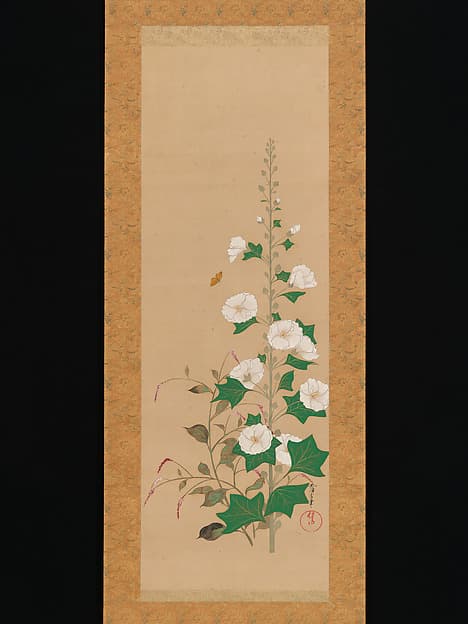 Hollyhocks and Prince’s-Feather Flowers, by Sakai Ōho