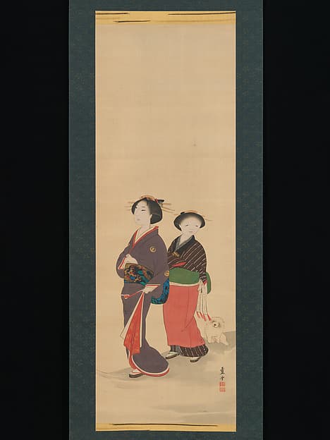 Two Women and a Puppy, by Nagasawa Rosetsu 長澤蘆雪