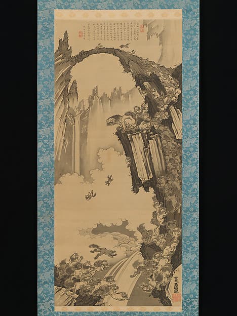 Lions at the Stone Bridge of Mount Tiantai, by Soga Shōhaku