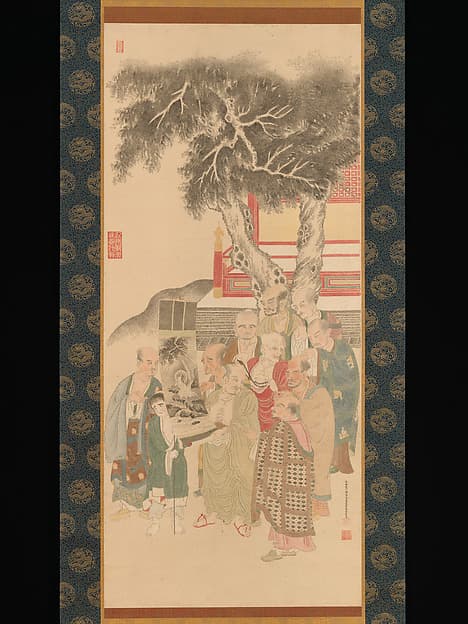 Ten Rakan Examining a Painting of White-Robed Kannon, by Katō Nobukiyo