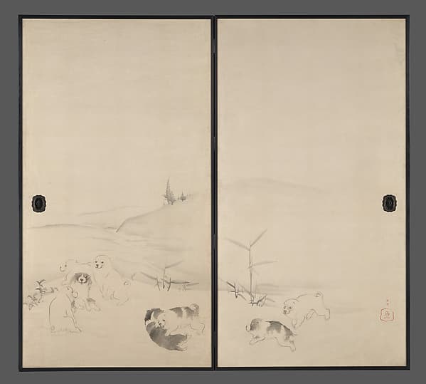 Puppies in the Snow, by Nagasawa Rosetsu 長澤蘆雪