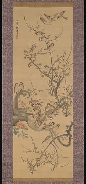 Sparrows in a Plum Tree, by Nagasawa Rosetsu 長澤蘆雪