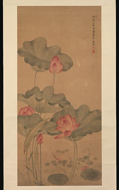 Red lotus and fish, by Tang Guang