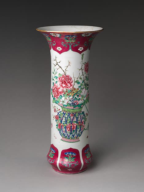 Vase with Basket of Auspicious Flowers