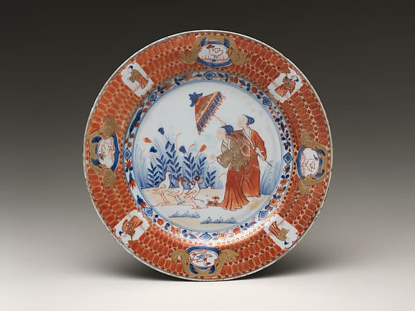 Dish Depicting Lady with a Parasol, by Cornelis Pronk