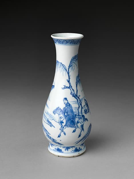 Vase with equestrian figure in landscape