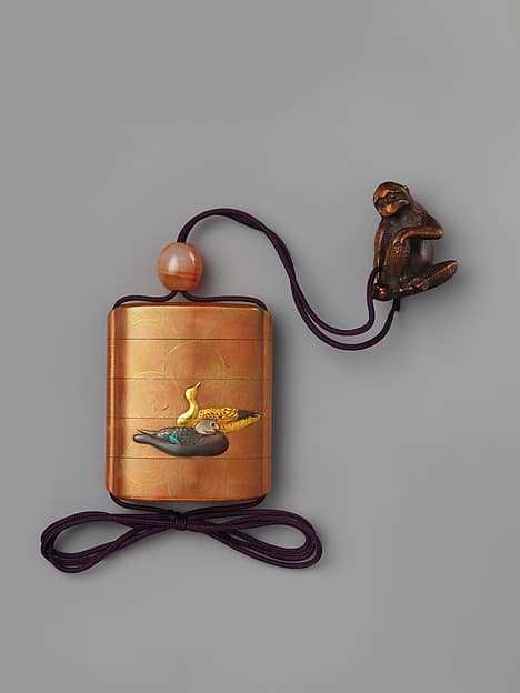 Inrō with Ducks on Swirls, by Tōyō