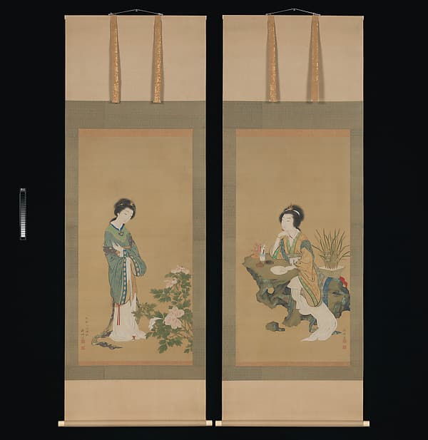 Yanji with Orchids and Yang Guifei with Peonies, by Genki (Komai Ki)