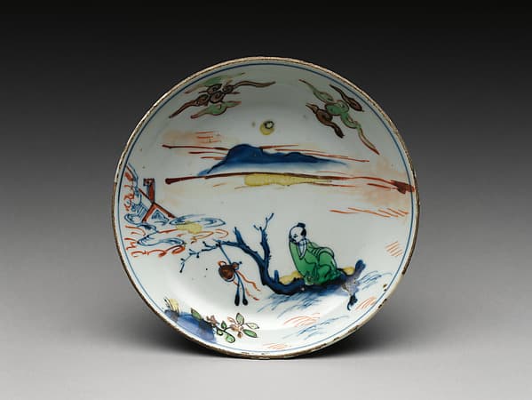 Dish with an immortal on raft