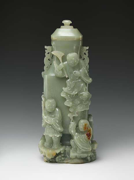 Covered vase with immortals