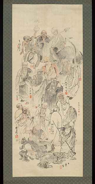 Collaborative Painting of Sixteen Arhats, by Suzuki Hyakunen 鈴木百年