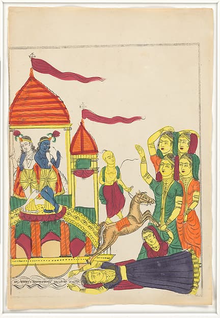 Krishna and Balarama depart Vrindavan, by Becharam Das Dutta