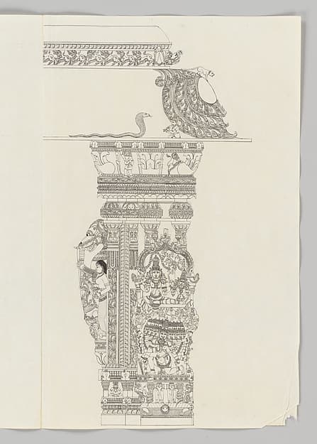 Shiva Ravananugrahamurti; woman holding a flywhisk; rearing yali, by Unidentified