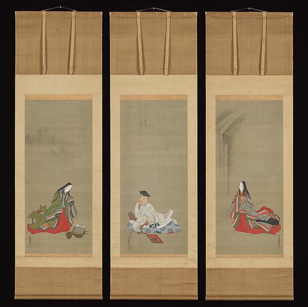 Portraits of Three Famous Poets: Kakinomoto no Hitomaro, Lady Ise, and Ono no Komachi, by Tosa Mitsuoki