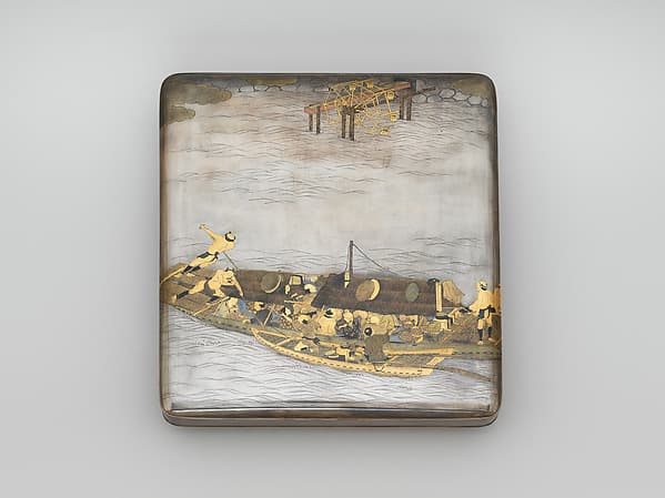 Writing box (suzuribako) with passenger boat on the Yodo River, by Shiomi Masanari 塩見政誠