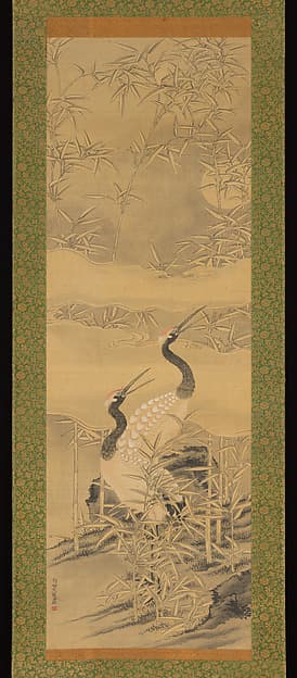 Pair of Cranes in Bamboo Grove, by Tanomura Chikuden 田能村竹田