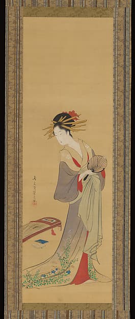 Courtesan with Fan and Koto, by Chōbunsai Eishi 鳥文斎栄之
