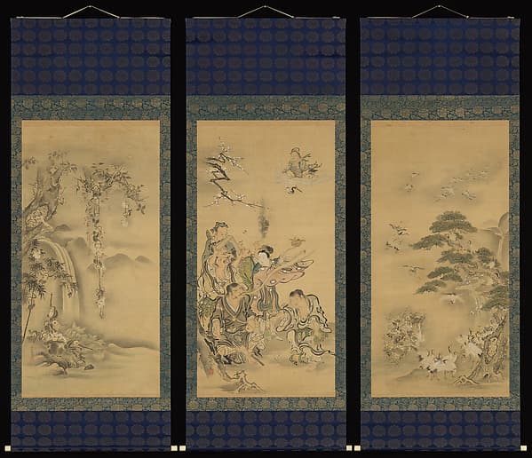 Eight Daoist Immortals, Cranes, and Gibbons, by Kano Tanshin (Morimasa)