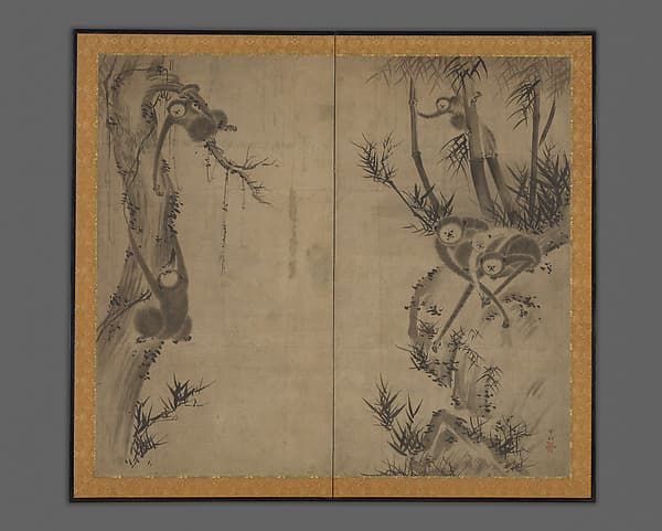 Monkeys on Rocks and Trees, by Sesson Shūkei