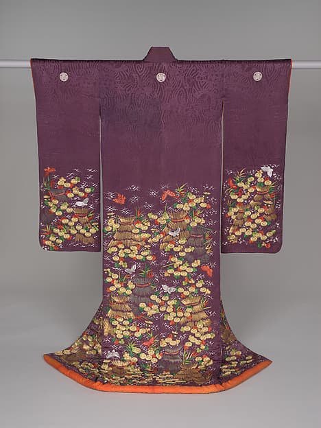 Over robe (uchikake) with chrysanthemums, butterflies, and sheaves of rice straw
