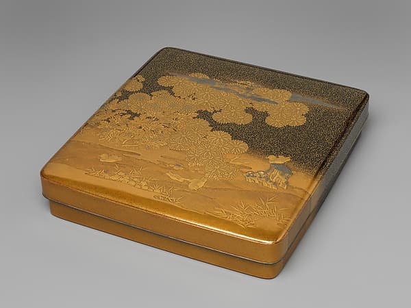 Writing box (suzuribako) with chrysanthemums and mandarin ducks, by Igarashi Fujin 五十嵐不尽